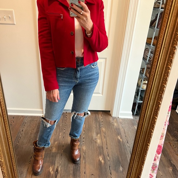 Vintage casual corner wool cashmere blend red cropped blazer jacket - Picture 11 of 13